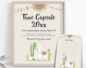 Editable Llama Time Capsule Birthday Fiesta Llama Baby Shower Guestbook Wishes for Baby Shower Neutral Alpaca Corjl Template Printable 0079