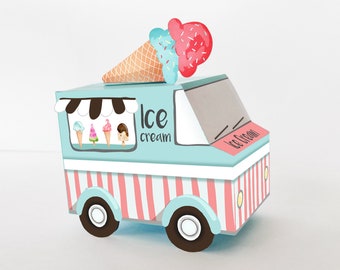 Printable Ice Cream Birthday Ice Cream Party Favor Box Ice Cream Centerpieces Table Decor Decorations Truck Boy Red Blue DIY Digital 0243