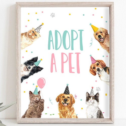 Adopt a Pet Birthday Sign Table Decor Dog Birthday Party Pink - Etsy