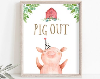 Pig Out Table Sign Farm Animals Birthday Decorations Barnyard Decor Boy Birthday Red Farm Buffet Sign Barnyard Sign PRINTABLE 0155