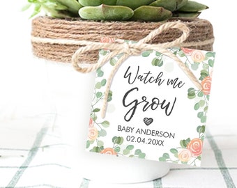 Editable Watch Me Grow Tags Baby Shower Favor Tags Plant Tags Cactus Succulent Thank You Tag Download Corjl Template Printable 0029