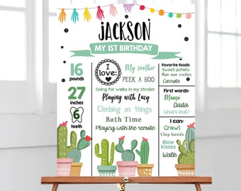 Bearbeitbares Kaktus Fiesta Geburtstag Meilenstein Zeichen Erster Geburtstag Poster 1.Geburtstag Mexikanische Party Digitaler Download Vorlage Printable 0254