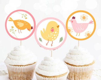 Chicken Cupcake Toppers Favor Tags Chicken Birthday Party Decoration This Chick Is One Farm Barnyard Girl Download Digital PRINTABLE 0446