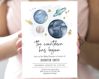 Editable Space Baby Shower Invitation Galaxy Outer Space It's a