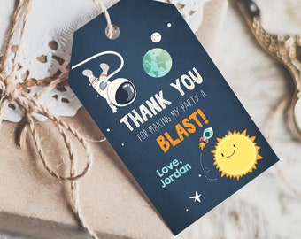 Editable Outer Space Favor Tags Space Birthday Thank you tags Label Rocket Gift tags Astronaut Party Shower Template Corjl PRINTABLE 0046