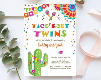 Editable Taco Bout Twins Baby Shower Invitation Cactus Chalk Mexican Fiesta Couples Shower Instant Download Printable Corjl Template 0045