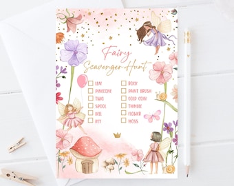 Editable Scavenger Hunt Checklist Game Party Fairy Birthday Activity Whimsical Enchanted Forest Tea Garden Girl Download Corjl Template 0406