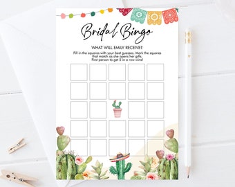 Editable Bridal Bingo Bridal Shower Game Cactus Fiesta Mexican Coed Shower Games Succulent Wedding Activity Corjl Template Printable 0404