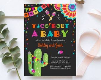 Taco Bout A Baby Baby shower modifiable Invitation Fiesta Cactus Couples mexicains douche étudiante Téléchargement instantané Modèle Corjl imprimable 0045