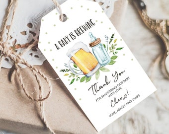 Editable A Baby is Brewing Baby Shower Favor Tags Beer Baby Shower Thank you Tags Brewing Label Neutral Tags Gift Tags Template Corjl  0190