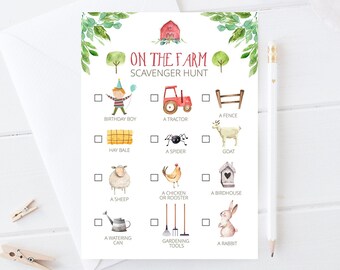 Editable Farm Scavenger Hunt Checklist Game Party Farm Birthday Barnyard Party Kids Animals Nature Instant Download Template Corjl 0155