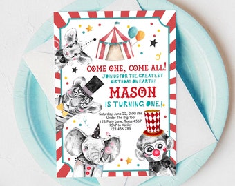Editable Circus Birthday Invitation Party Animals Circus Invitation Carnival Invite Instant Download Printable Template Digital Corjl 0355
