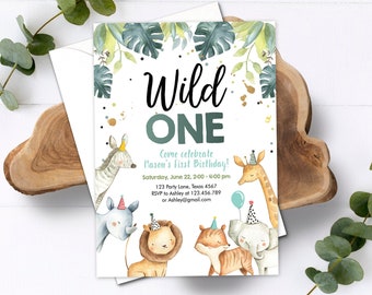 Wild One Safari Birthday Invitation Printable Template - Etsy