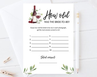 Editable How Old Was The Bride-to-Be Bridal Shower Game Wine Tasting Vineyard Grapes Wedding Shower Activity Corjl Template Printable 0234