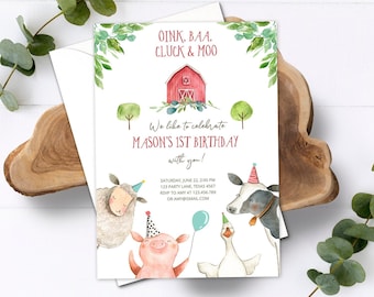 Editable Farm Birthday Invitation Boy Farm Animals Boy Barnyard Birthday Party Download Printable Invitation Template Digital Corjl 0155