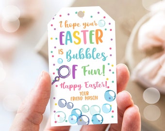 Bewerkbare paasbubbels tag paastags paascadeaulabel voor kinderen klaslokaal kinderen klas traktatie bubbels plezier vrolijk Pasen digitaal AFDRUKBARE 0449