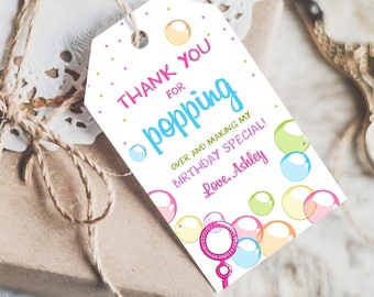Editable Bubble Favor tags Pink Bubble Birthday Thank you tags Popping over Labels Bubbles Gift tags Girl Template PRINTABLE Corjl 0035