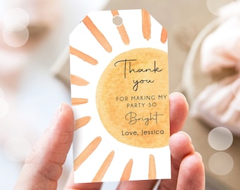 Editable Sunshine Favor tags Little Sunshine Birthday Thank you tag Girl Trip Around The Sun Boho Summer Template PRINTABLE Corjl 0431