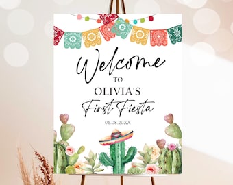 Editable Fiesta Cactus Welcome Sign First Fiesta Birthday Welcome  Desert Mexican Succulent 1st Succulent Corjl Template Printable 0404