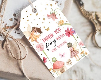 Editable Fairy Favor Tags Enchanted Forest Birthday Thank you tags Label Girl Fairy Garden Gift tags Download Template PRINTABLE Corjl 0406