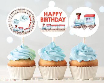 Train Cupcake Toppers Train Favor Tags Train 2nd Birthday Party Decor Chugga Chugga Two Two All Aboard Boy Download Digital PRINTABLE 0149