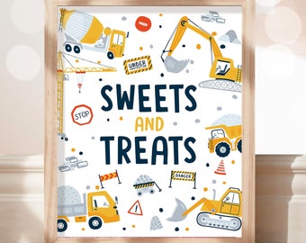 Sweets and Treats Sign Construction Birthday Sign Construction Party Decor Dump Truck Digger Party Table Snacks Boy Download PRINTABLE 0458