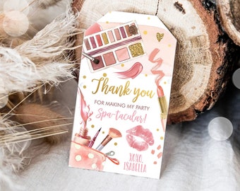 Editable Spa Party Favor Tags Glamour Party Thank You Tags Spa Birthday Girl Make up Party Glam Pink Gift Tag Digital Corjl Template 0420