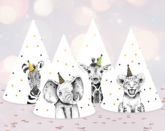 Printable Party Hats Party Animals Birthday Party Birthday Decor Safari Birthday Wild One Gold Jungle Decor DIY PRINTABLE Digital 0322 0390