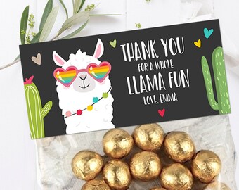 Editable Llama Treat Bag Toppers Llama Birthday Girl Sunglasses Hearts Pink Thank you Whole Llama Fun Loot Bag Fiesta PRINTABLE Corjl 0079