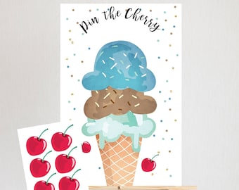 Editable Pin the Cherry on The Ice Cream Game Ice Cream Boy Birthday Game Summer Cone Decor Instant Download Printable Digital Corjl 0243