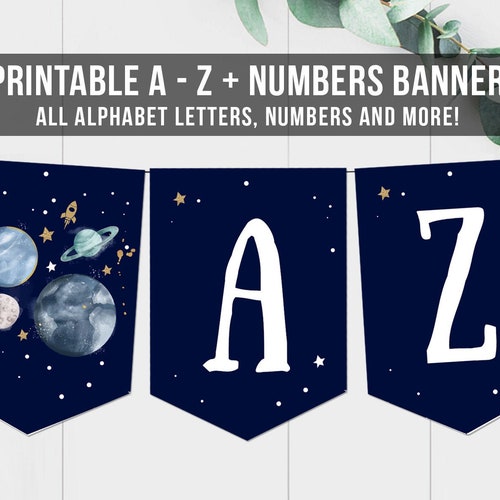 space alphabet banner letters a to z numbers space birthday etsy