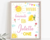 Editable Sunshine Welcome Sign Little Sunshine Birthday Party Pink Girl Lemonade and Fun Lemonade Stand Summer Template PRINTABLE Corjl 0141 Il_170x135