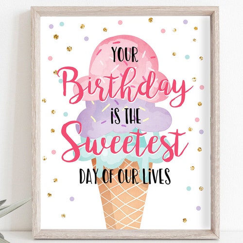 Editable Ice Cream Cone Wrapper Ice Cream Label Ice Cream Birthday Girl
