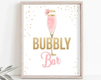 Bubbly Bar Sign Cheers Bridal Shower Wedding Fruit Juice Sign Floral Pink Gold Brunch and Bubbly Bar Sign Instant Download PRINTABLE 0150