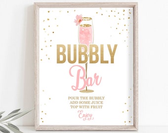 Bubbly Bar Sign Cheers Bridal Shower Wedding Fruit Juice Sign Floral Pink Gold Brunch and Bubbly Bar Sign Instant Download PRINTABLE 0150