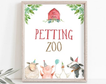 Petting Zoo Sign Farm Animals Party Sign Farm Birthday Sign Zoo Barnyard Birthday Farm Decor Boy Red Favor Sign Farm Party PRINTABLE 0155