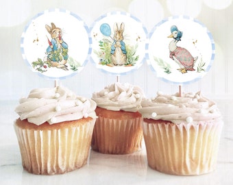 24 1st Cumpleaños Personalizado Jemima Puddleduck bandera Cup Cake Topper Peter Rabbit