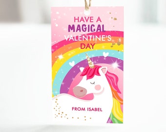 Editable Valentine Unicorn Tags Valentine Tags for Kids Magical Valentine's Day School Class Personalized Digital PRINTABLE 0323 0370