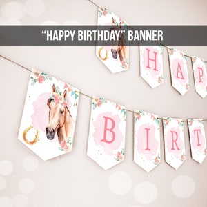 Alles Gute zum Geburtstag Banner Pferd Geburtstag Banner im Sattel Aquarell Cowgirl Party Girl Pony Geburtstag Dekor Download PRINTABLE DIGITAL DIY 0398