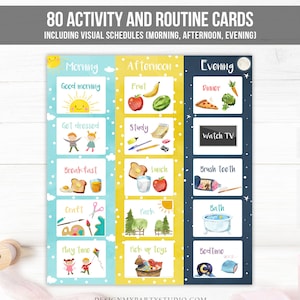 Visual Schedule Kids Daily Routine Chart 80 Cards Chores School Homeschool Toddler Preschoolers Calendar Daycare Download Printable 0341