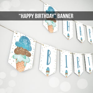 Happy Birthday Banner Boy Ice Cream Birthday Banner Ice Cream Party Boy Birthday Decorations Instant Download PRINTABLE DIGITAL DIY 0243