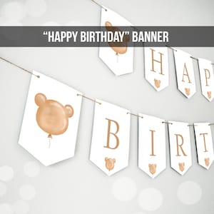 Happy Birthday Banner Teddy Bear Banner Girl Beary First Birthday Decorations Cute Bear Picnic Instant download PRINTABLE DIGITAL DIY 0439