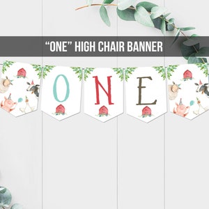 Farm High Chair Banner Farm 1st First Birthday Boy Red Farm Animals High Chair Banner ONE Barnyard Party Decor PRINTABLE Digital 0155