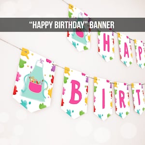 Painting Party Happy Birthday Banner Art Party Banner Birthday Girl Pink Craft Party Decor Paint Instant download PRINTABLE DIGITAL DIY 0319