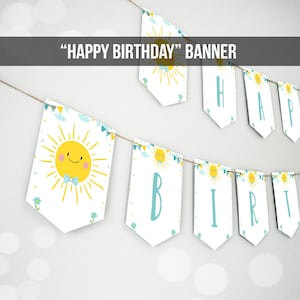 Little Sunshine alles Gute zum Geburtstag Banner Sunshine Banner Geburtstagskind Blau Sommer Party Dekorationen Sofortiger Download Printable Digitales DIY 0141