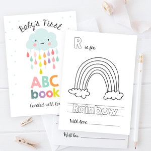Livre de coloriage ABC Baby Shower, activité de douche, livre de coloriage pour bébé, pages alphabet, cartes Flash, premier livre ABC pdf pour bébé, imprimable 0036