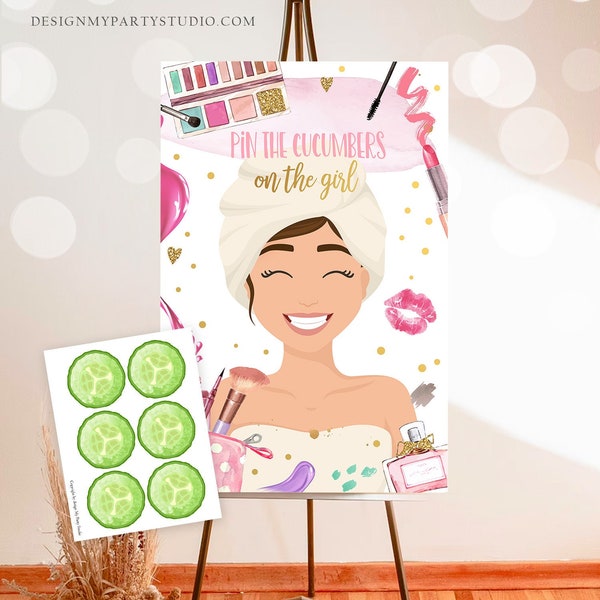 Pin the Cucumbers on The Girl Spa Party Game Spa Birthday Game Glitters and Glamour Makeup Activity Instant Download Printable Digital 0420