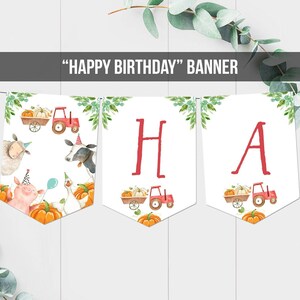 Happy Birthday Farm Animals Banner Pumpkin Party Animals Birthday Banner Boy Barnyard Decor Instant Digital Download Printable 0155