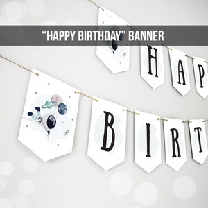 Happy Birthday Banner Outer Space Astronaut Planets Banner Boy Galaxy First Birthday Rocket Instant Download Printable Digital 0357 0366