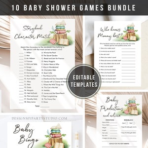 Editable Storybook Baby Shower Games Bundle Book Baby Shower Activity Gender Neutral Boho Chapter Digital Download Template Printable 0427